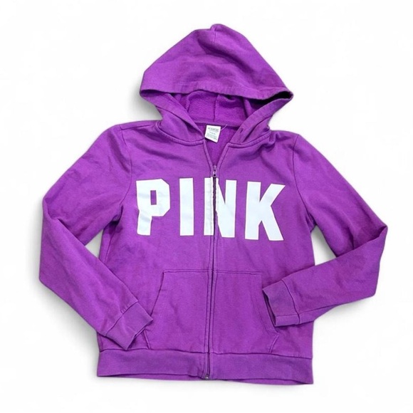 PINK Victoria's Secret Tops - PINK Victoria's Secret Purple Full-Zip Hoodie with White Logo